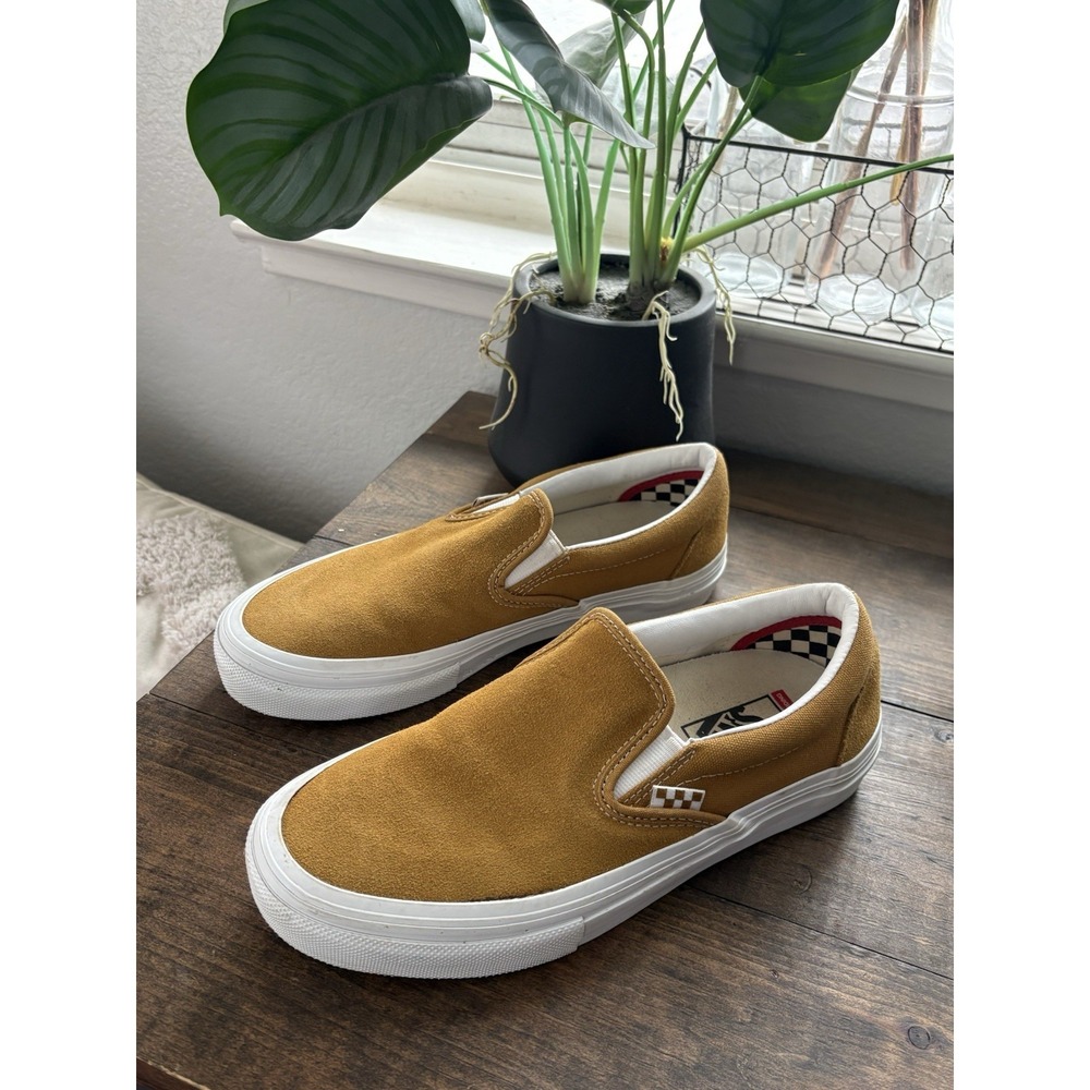 Vans Men's BMX Slip-On Pop Cush Tan White Suede Skate Shoes Sneakers Size 7 Mens